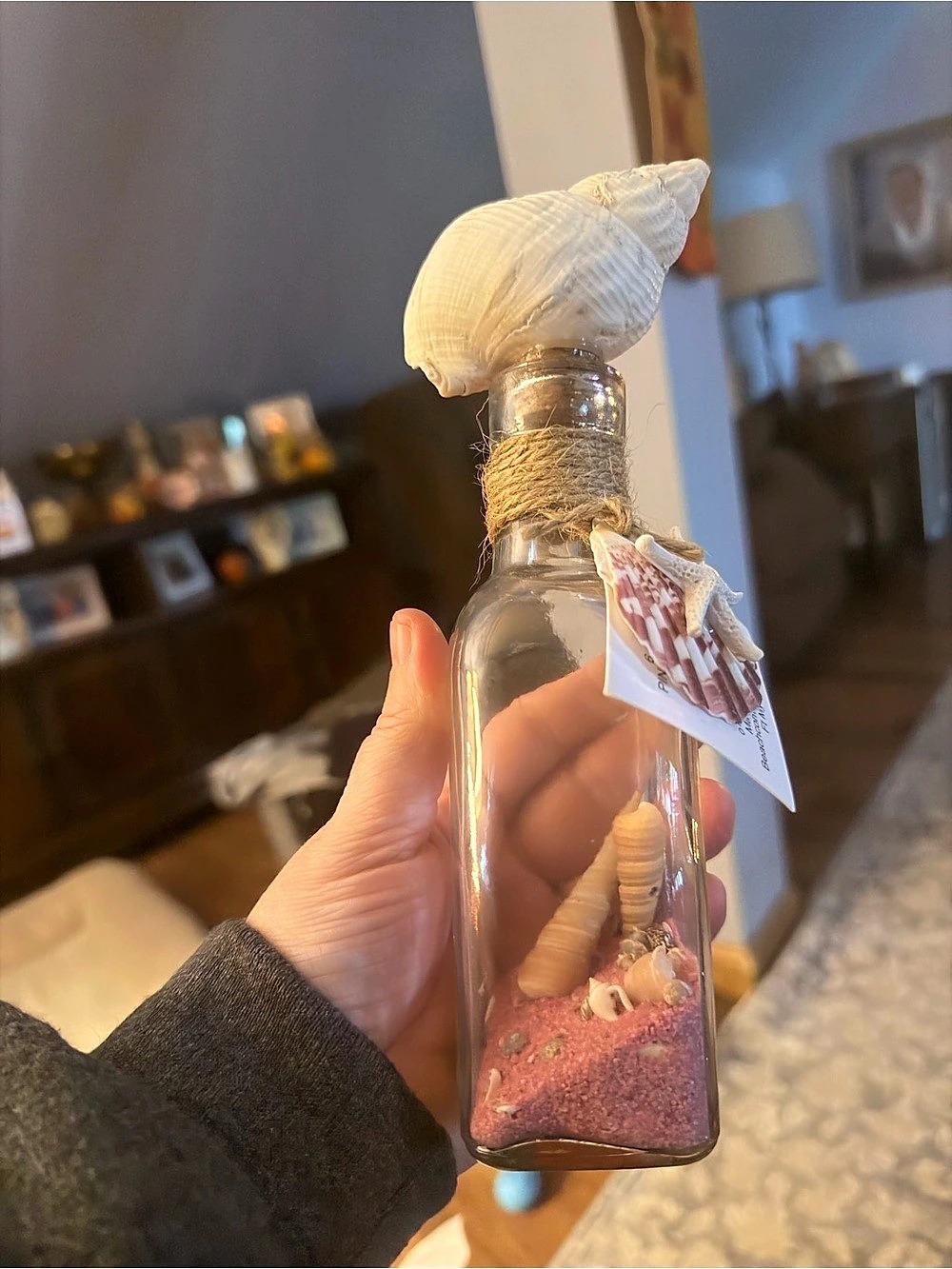 Seashell Bottle Decor in Clear & Pink Like New